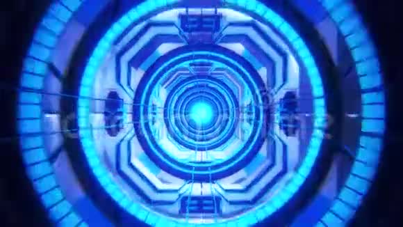 3D蓝色科幻隧道可循环运动背景视频的预览图