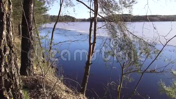 德维纳西部采石场和河流之间的春季景观视频的预览图