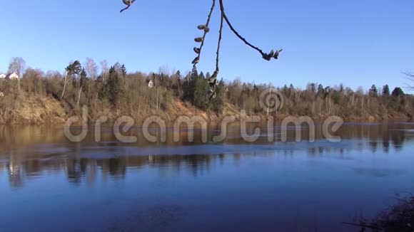 德维纳西部采石场和河流之间的春季景观视频的预览图