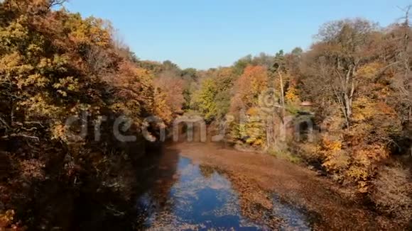 带湖的秋季公园鸟瞰图视频的预览图