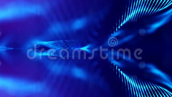 4k抽象背景与光滑的循环动画发光粒子闪亮的波克火花科幻蓝色视频的预览图