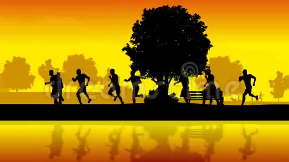 五颜六色的跑步者跑步者的剪影视频的预览图