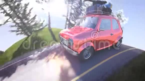抽象卡通车在山路上用屋顶架行驶4kPro10位镜头视频的预览图