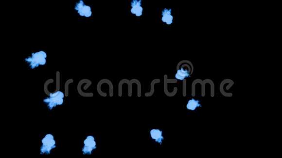 荧光蓝墨水或烟雾形成恒星在黑色上缓慢地分离蓝色油漆混合在水中使用墨水视频的预览图