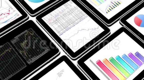 移动设备金融饼图和iPad中的股票趋势图视频的预览图