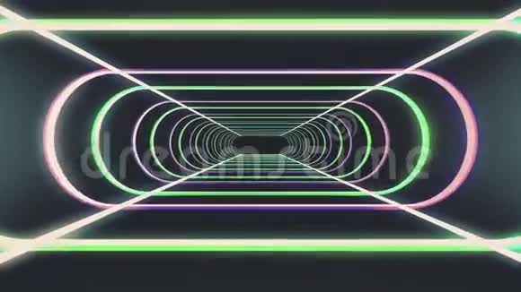 无止境的霓虹灯肋骨灯抽象的网络隧道飞行运动图形动画背景无缝循环新质量视频的预览图