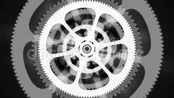 黑色背景下白色旋转齿轮循环视频的预览图