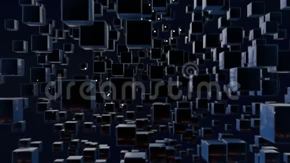 运动图形三维循环动画作为黑暗背景在4k与简单的立方体和移动焦点然后回来和视频的预览图