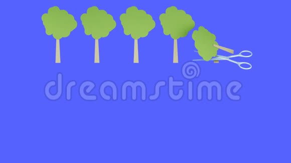 砍伐森林纸林破坏金属剪刀创意生态理念逼真的4K动画绿色视频的预览图