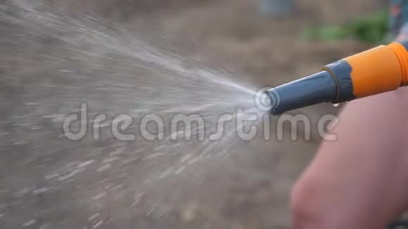 园艺园林护理理念泼水慢动作生活方式视频拿着花园水管浇水的女人视频的预览图