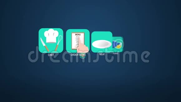 食物图标设置动画厨师菜单肉鱼蔬菜水果葡萄酒咖啡视频的预览图