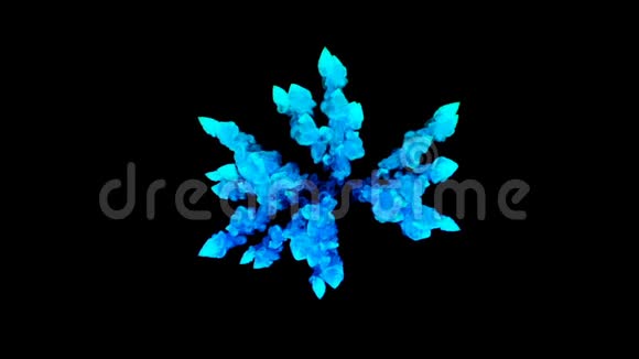 蓝色粉末在黑色背景上爆炸粒子三维动画作为彩色背景或覆盖效果视频的预览图