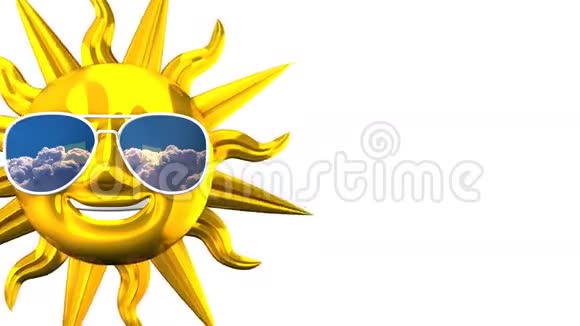 白色文字空间中戴着太阳镜的金色微笑太阳视频的预览图