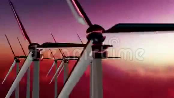 风力发电机日落视频的预览图