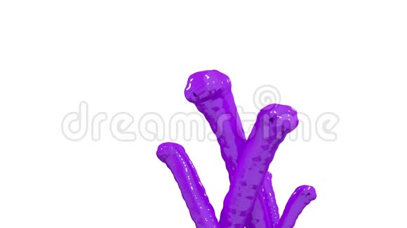美丽的喷泉紫罗兰液体飞溅喷泉3D白色背景与阿尔法哑光许多油漆流正在上升视频的预览图