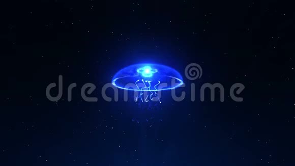 水母在水下用彩色光照射灯光下的荧光颜色CG循环动画视频的预览图
