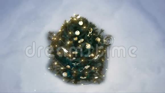 树林里一棵闪亮的圣诞树的三维渲染圣诞快乐概念视频的预览图