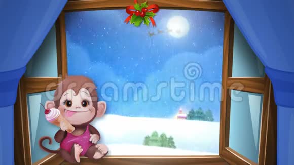 圣诞节和新年是下雪的日子圣诞猴子视频的预览图