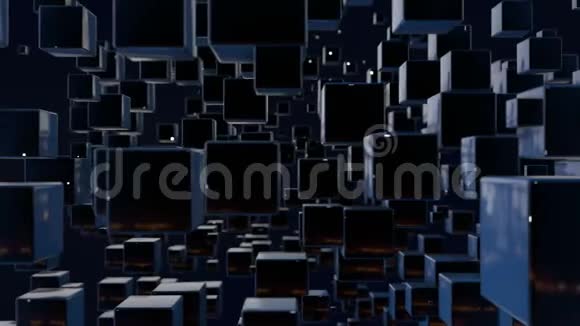 运动图形三维循环动画作为黑暗背景在4k与简单的立方体和移动焦点然后回来和视频的预览图