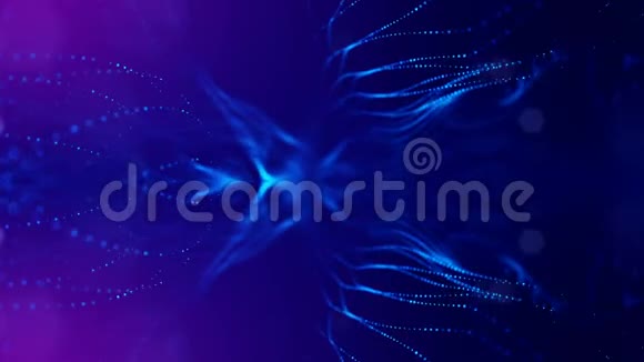 4k抽象背景与光滑的循环动画发光粒子闪亮的波克火花科幻蓝色视频的预览图