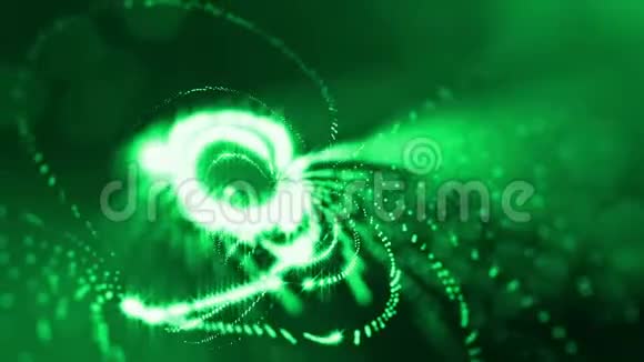 将绿色背景抽象为具有辉光粒子和景深的可循环序列大规模的三维渲染视频的预览图