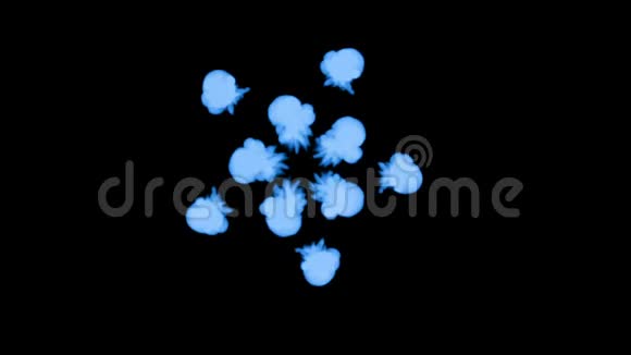 蓝墨水在黑色背景上溶解在水中用卢马哑光计算机仿真的三维渲染注入水视频的预览图