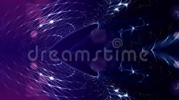具有蓝色发光粒子的美丽成分形成波浪状的辉光结构如科幻小说微世界或纳米视频的预览图