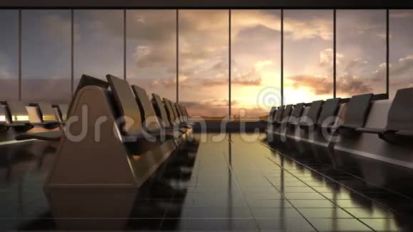 飞机抵达候机大厅日落移动摄像机视频的预览图