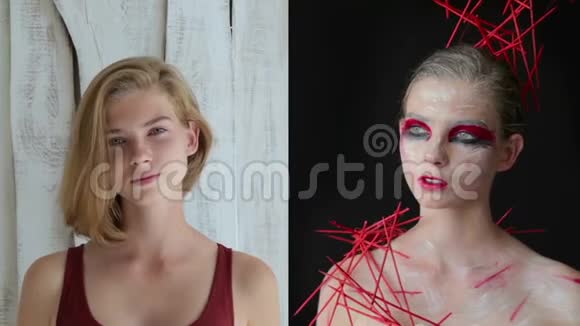 少女化妆前后的创意视频的预览图