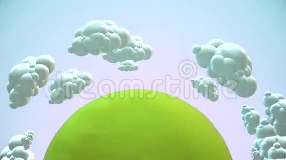卡通绿色星球早晨有飞云视频的预览图