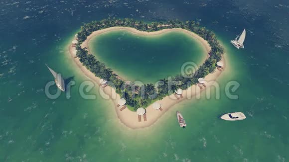浪漫的心形热带岛屿视频的预览图