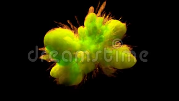 黄绿色爆炸彩色烟雾粉末爆炸液油墨哑光视频的预览图
