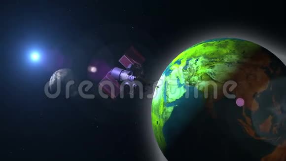 利用太阳能电池板飞越地球的通信卫星视频的预览图