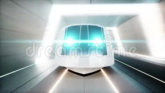 未来派现代列车单轨快速驾驶在SCIFI隧道科里多未来的概念现实4k动画视频的预览图