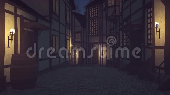 在黑暗的夜晚狭窄的中世纪街道视频的预览图