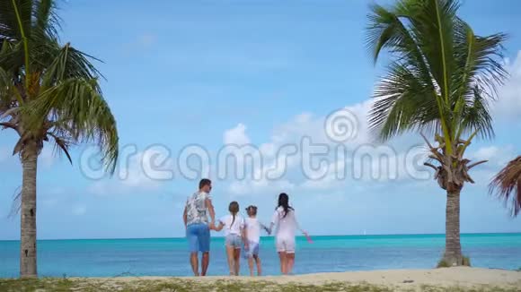 加勒比海度假海滩上的家人视频的预览图