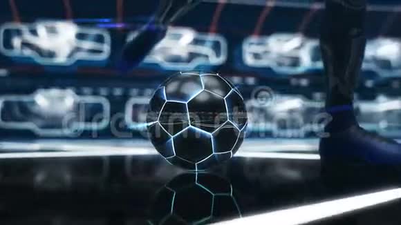 足球漂浮在空中以霓虹灯射击的效果进球视频的预览图