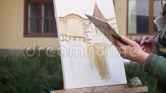 旧城街女画家手画视频的预览图