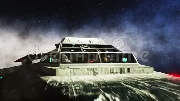 宇宙飞船地球行星奇妙的景色真实金属表面船位移和法线图视频的预览图