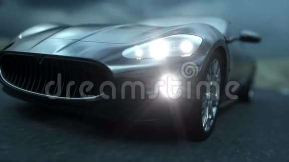 公路上的黑色跑车黑暗的环境超级逼真的4K动画视频的预览图