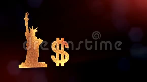 自由女神像的美元标志和徽章发光粒子的金融背景3D循环动画深度视频的预览图