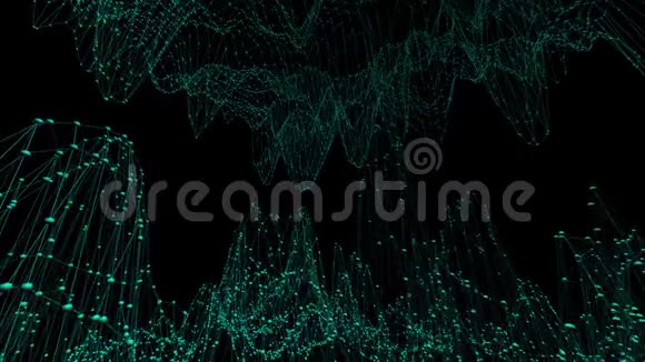 抽象简单的蓝色挥动三维网格或网格作为幻想环境蓝色几何振动环境或脉动视频的预览图
