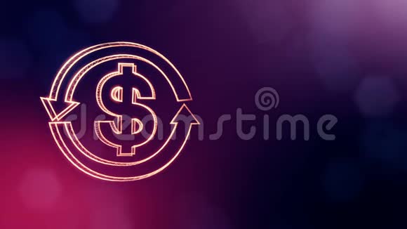 圆箭徽上的美元标志发光粒子的金融背景3D无缝动画深度视频的预览图