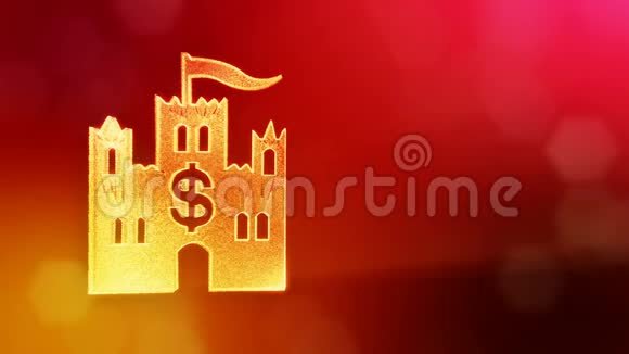 美元标志在城堡的标志发光粒子的金融背景具有景深的3D环动画bokeh视频的预览图
