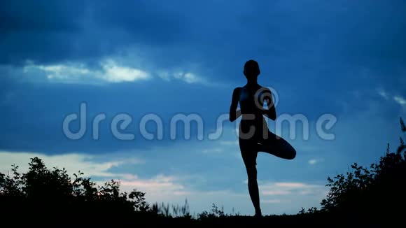 美丽的年轻健康女人做瑜伽运动视频的预览图