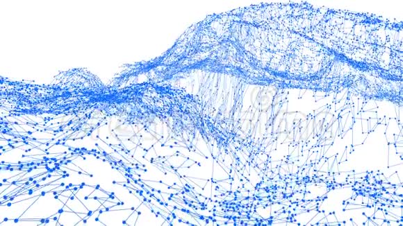 抽象简单的蓝色挥动三维网格或网格作为未来的浮雕蓝色几何振动环境或脉动数学视频的预览图