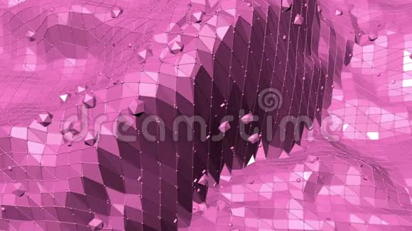 玫瑰色或粉红色低聚振荡表面作为简单的背景红色多边形几何振动环境或脉动视频的预览图