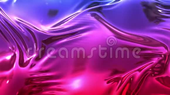 动画金属红色蓝色梯度在4k3D波浪布表面的渲染形成波纹如液态金属视频的预览图