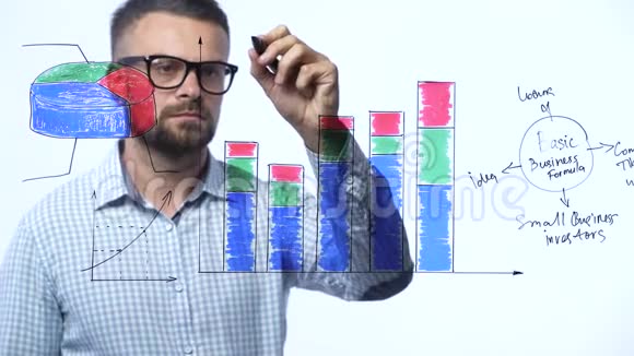 人类绘制各种成长图计算现代玻璃办公室的成功前景视频的预览图