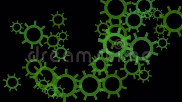 4K旋转绿色齿轮系统抽象行业背景视频的预览图